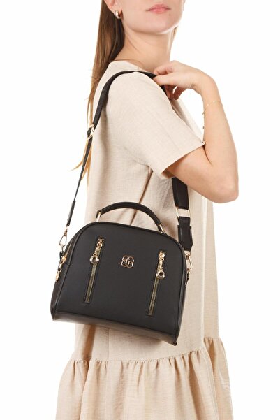 Newish Polo Women's Vegan Leather Daily Crossbody Bag – Black with Gold Zipper Detail