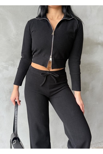 EYLANA Women's Double Zipper Selanik Fabric Tracksuit Set