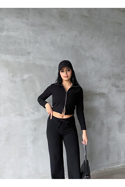 EYLANA Women's Double Zipper Selanik Fabric Tracksuit Set