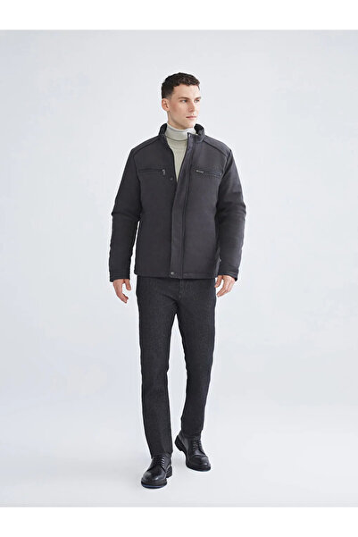 LC Waikiki Ανδρικό παλτό LCWAIKIKI Classic Grey Standard Fit ψηλός λαιμός Suede