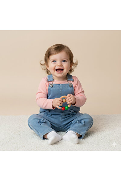 Baby Buu Fiyonklu Uzun Kollu Likralı Kot Mevsimlik 2li Salopet Set