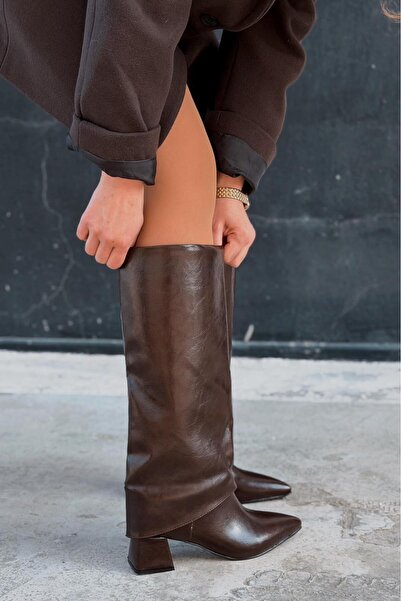 I Love Shoes Jasmir Kadın Topuklu Çizme Acıkahve Parlak Deri