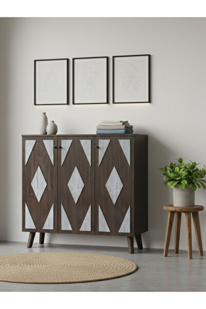 Bec4 Large Malaysian shoe cabinet (3 doors) - Modern design with geometric pattern