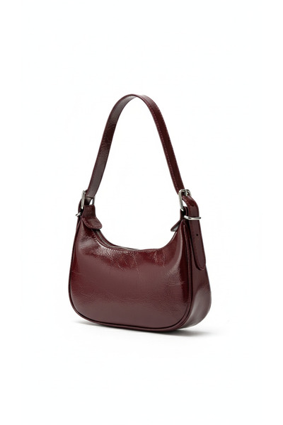 Luvenis Burgundy Trend Patent Leather Baguette Shoulder Bag