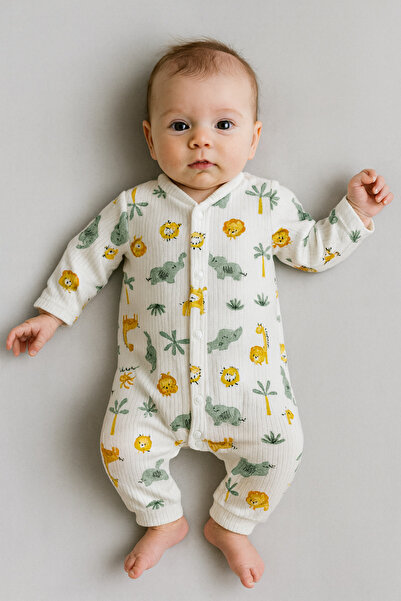 OMY 100% Cotton 3-6-9 Months Patterned Jumpsuit & Hospital Release Newborn Printed Jumpsuit Extra Comfort 88013