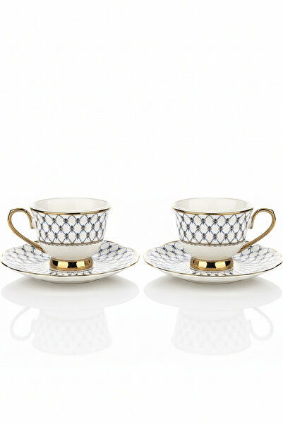 welcomein طقم فناجين قهوة من البورسلين مكون من 4 قطع لشخصين | طقم فناجين وأطباق مطلي بالذهب، ذو تصميم أنيق