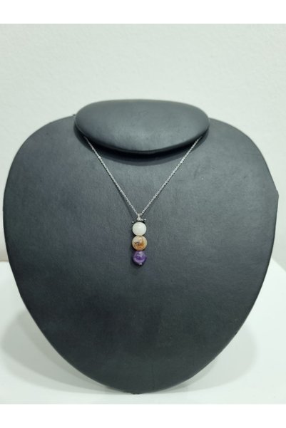 Tuana Trend Moonstone, Tiger's Eye and Amethyst Combination Steel Necklace (8 mm Natural Stone)