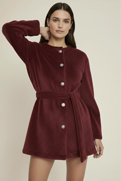 NEFESSE Beli Bağlamalı Kürklü Düğmeli Ceket