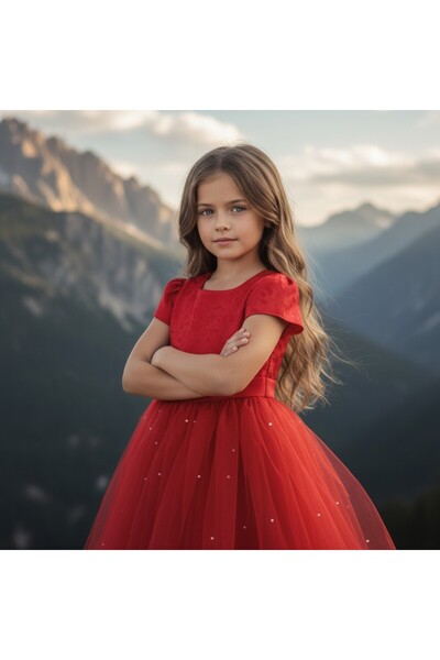 FESSHERA KİDS Girls' Dress Special Occasion and Party Dress Princess Model Back Detailed Bow Evening Dress