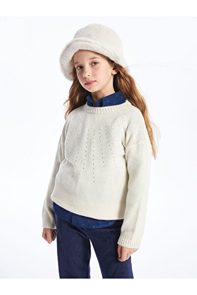 LC Waikiki Pulover pentru fetiță, cu mânecă lungă, cu imprimeu în piatră, cu gât