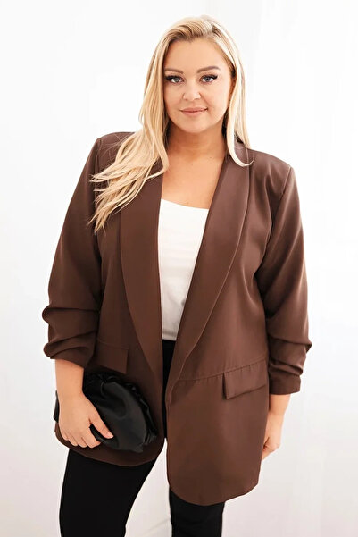 UniqueStore.ro Elegant brown oversized jacket with draped sleeves