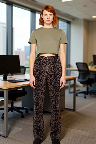 PayBuy Women's Leopard Print Wide Leg Jeans Functional Durable Quality Comfortable Casual