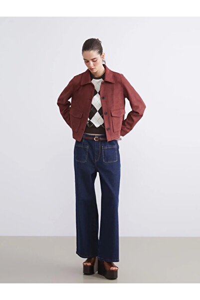 LC Waikiki Lcw Vision Burgundy Shirt Collar Women's Suede Look Jacket