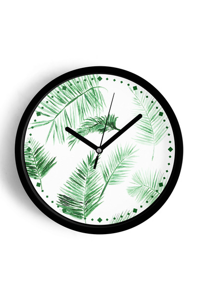 JHAAR Ceas de perete modern cu model de frunze tropicale - 35 cm - Carcasă ne...