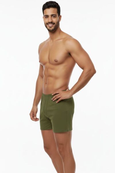 enmodaiçgiyim 1 Piece Khaki Green 100% Cotton Comfortable Fit Men's Long Underwear Boxer