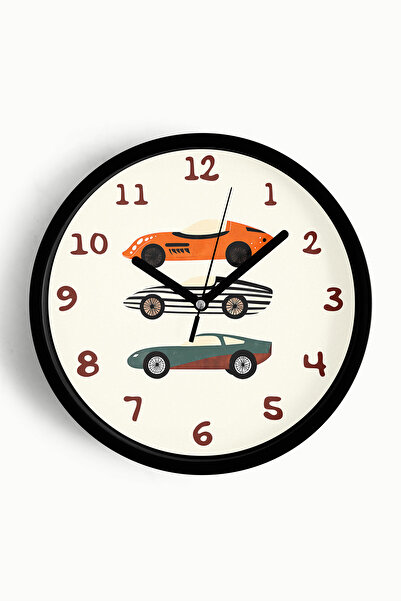 JHAAR Araba Tasarımlı Çocuk Odası Duvar Saati - 30cm - Önü Camlı Siyah Kasa -...