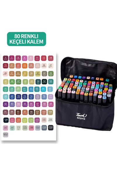 SPORMEN 80 Adet Renkli Çift Uçlu Kalın/ince Uçlu Keçeli Marker Seti Profesyon...