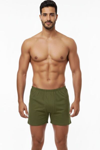 enmodaiçgiyim 1 Piece Khaki Green 100% Cotton Comfortable Fit Men's Long Underwear Boxer