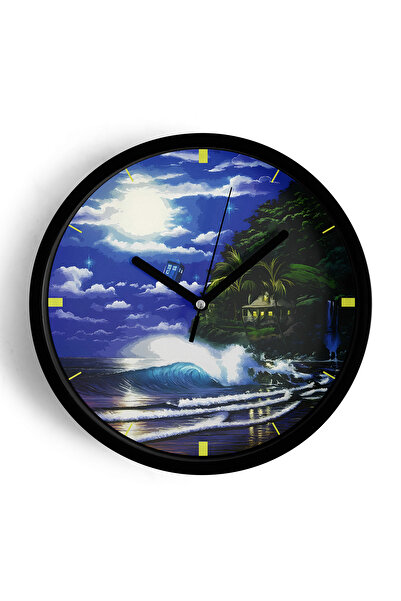 JHAAR Ceas de perete modern cu vederi nocturne la valurile oceanului - 35 cm ...