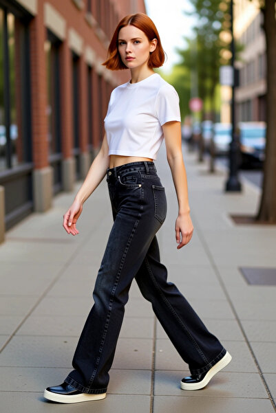 PayBuy Women's Anthracite High Waist Flare Denim Pants Functional Durable Quality Comfortable Stylish