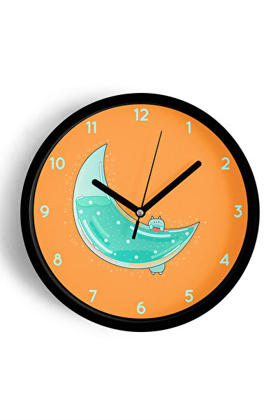 JHAAR ساعة حائط حديثة لغرفة الأطفال بتصميم قمر تجريدي - 25 سم - هيكل أسود مع ...