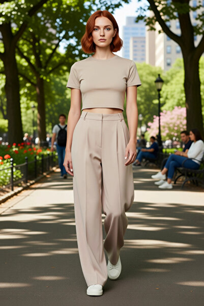 PayBuy Women's Wide Leg Belted Woven Trousers Functional Durable Quality Comfortable Aesthetic Stylish