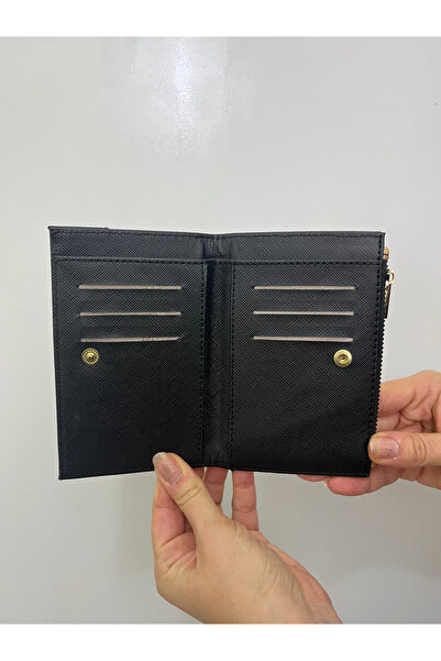 shiny ever Black Cream Leopard Patterned Leather Women's Wallet with Gold Detail