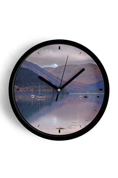 JHAAR ساعة حائط حديثة بتصميم المناظر الطبيعية - 30 سم - هيكل أسود مع واجهة زج...