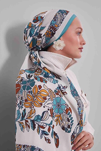 Levidor Turquoise flower leaf pattern aura scarf