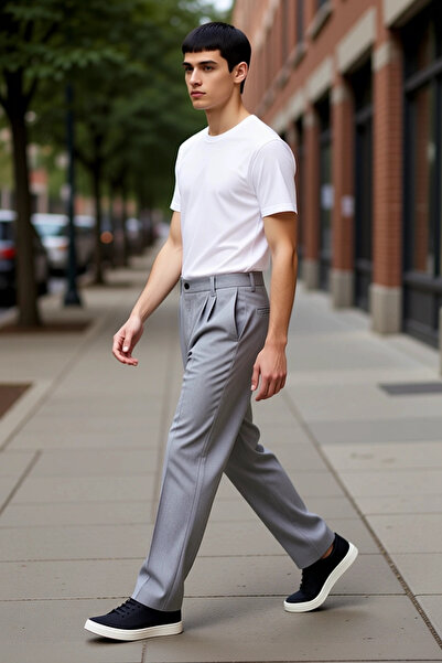 PayBuy Men's Anthracite Pleated Baggy Fit Fabric Trousers Functional Durable Quality Comfortable Stylish