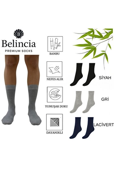 belincia Bamboo Men's Socks Long Plain Assortment Socks Stitch-Free Pack (2 Black - 2 Navy Blue - 2 Gray)