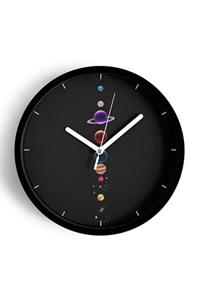 JHAAR Ceas de perete cu design modern Planets - 35cm - Carcasă neagră cu stic...