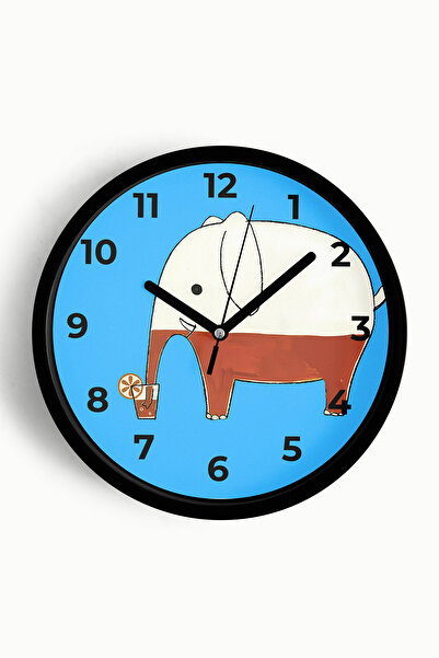 JHAAR ساعة حائط لغرفة الأطفال على شكل فيل لطيف - 30 سم - هيكل أسود مع زجاج أم...