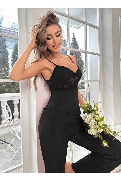 AURA Women's Strappy Black Lace Suit Zehrasiyah