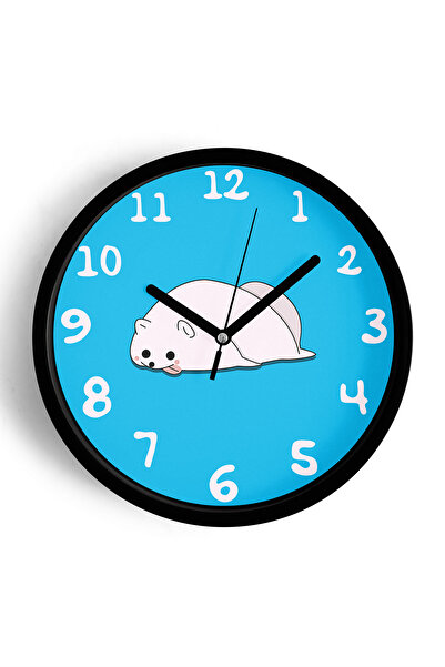 JHAAR ساعة حائط حديثة لغرفة الأطفال على شكل حيوان لطيف - 35 سم - هيكل أسود مع...