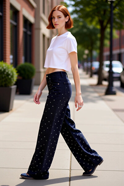 PayBuy بنطلون جينز فضفاض عالي الخصر بنمط عين الطائر للنساء الشابات، عملي ومتي...