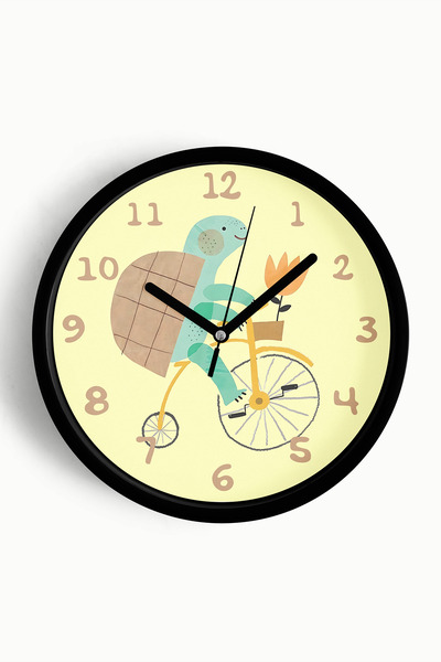JHAAR Ceas de perete pentru camera copiilor cu broasca testoasa pe bicicleta ...