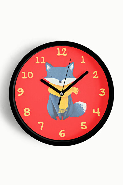 JHAAR Ceas de perete pentru camera copiilor Cute Fox - 25cm - Carcasă neagră ...