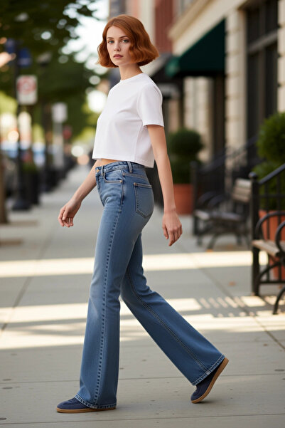 PayBuy Pantaloni de damă talie înaltă evazat din denim Funcțional Durabil Cal...