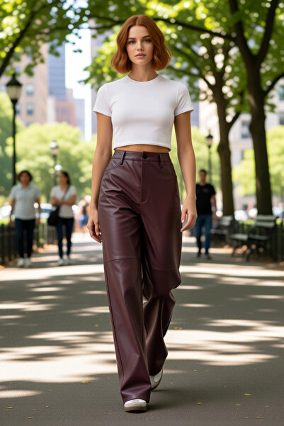 PayBuy Women's Faux Leather Wide Leg Pants Functional Durable Quality Comfortable Aesthetic Modern