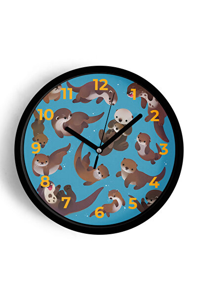 JHAAR ساعة حائط حديثة لغرفة الأطفال بتصميم دب لطيف - 30 سم - هيكل أسود مع زجا...