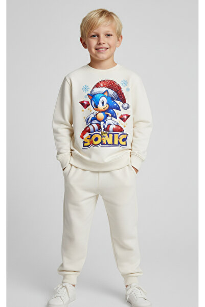 LİTTLE TORTOİSE Boy's Christmas New Year Printed 3 Thread Fleece-Lined Winter Sweatshirt / Tracksuit Set