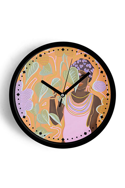 JHAAR ساعة حائط بتصميم عصري على شكل امرأة سوداء - 30 سم - هيكل أسود مع زجاج أ...