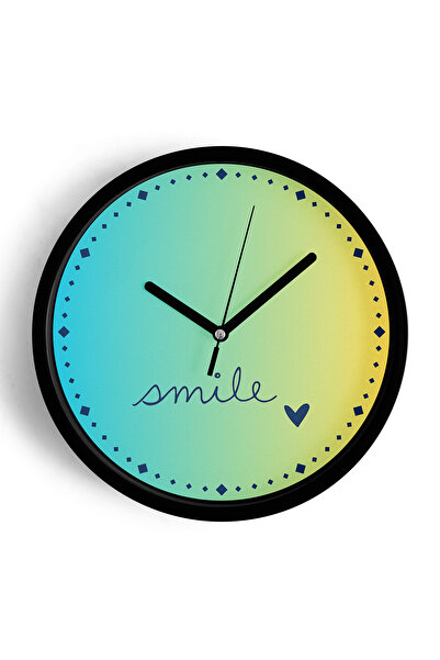 JHAAR ساعة حائط بتصميم عصري مكتوب عليها 'Smile' - 25 سم - هيكل أسود مع زجاج أ...