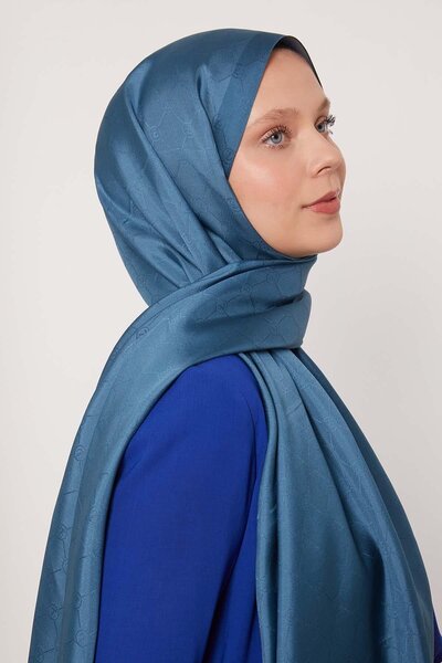 Levidor Petrol Green Honeycomb Pattern Monogram Silk Shawl