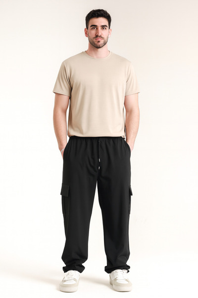 MODENZO بنطلون رجالي فضفاض بفتحات عند الأرجل (مع مشبك قابل للتعديل) مطاطي كار...