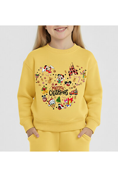LİTTLE TORTOİSE Girl's New Year Christmas Special Printed Sweatshirt Tracksuit Set