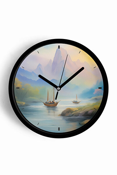 JHAAR Ceas de perete modern cu tematică peisaj natural - 25 cm - Carcasă neag...