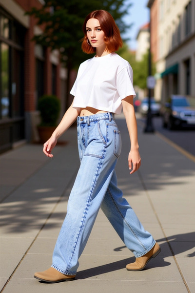 PayBuy بنطلون جينز نسائي بقصة واسعة مع تفاصيل جيب، عملي ومتين وعالي الجودة ومريح