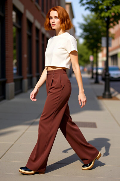 PayBuy Women's Khaki High Waist Wide Leg Pleated Woven Pants Functional Durable Quality Stylish